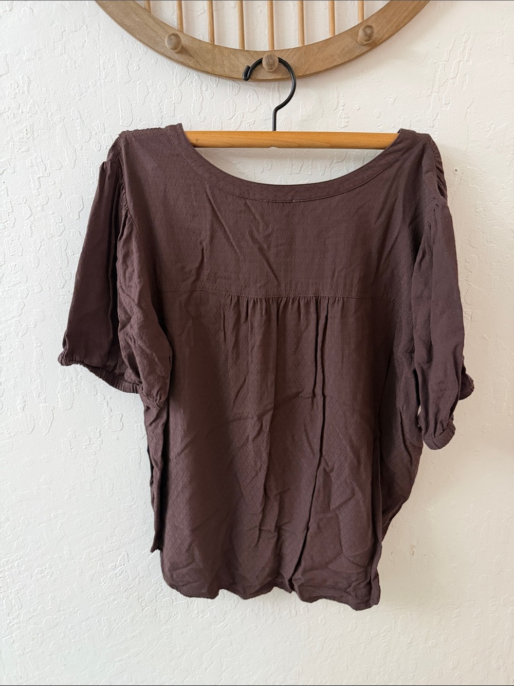 Loft brown dot texture Henley button down blouse t shirt xl - Picture 4 of 4